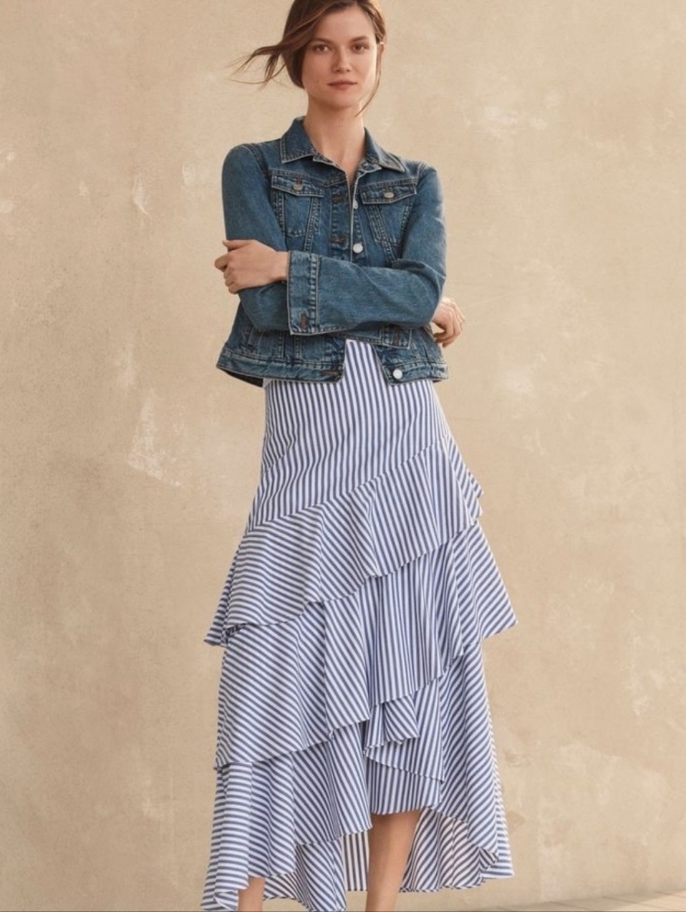 Banana Republic Tiered Ruffle Striped Maxi Skirt